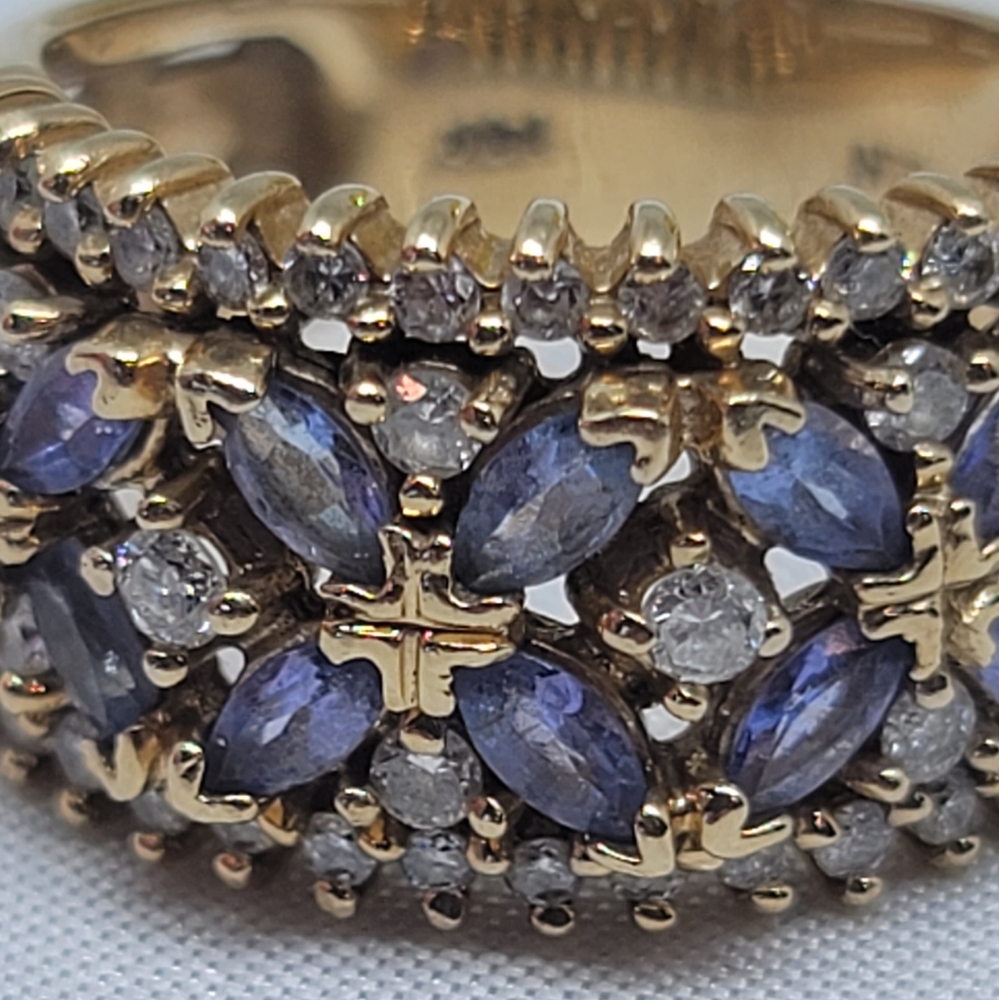 14k Vintage Yellow Gold Diamond Amethyst Ring